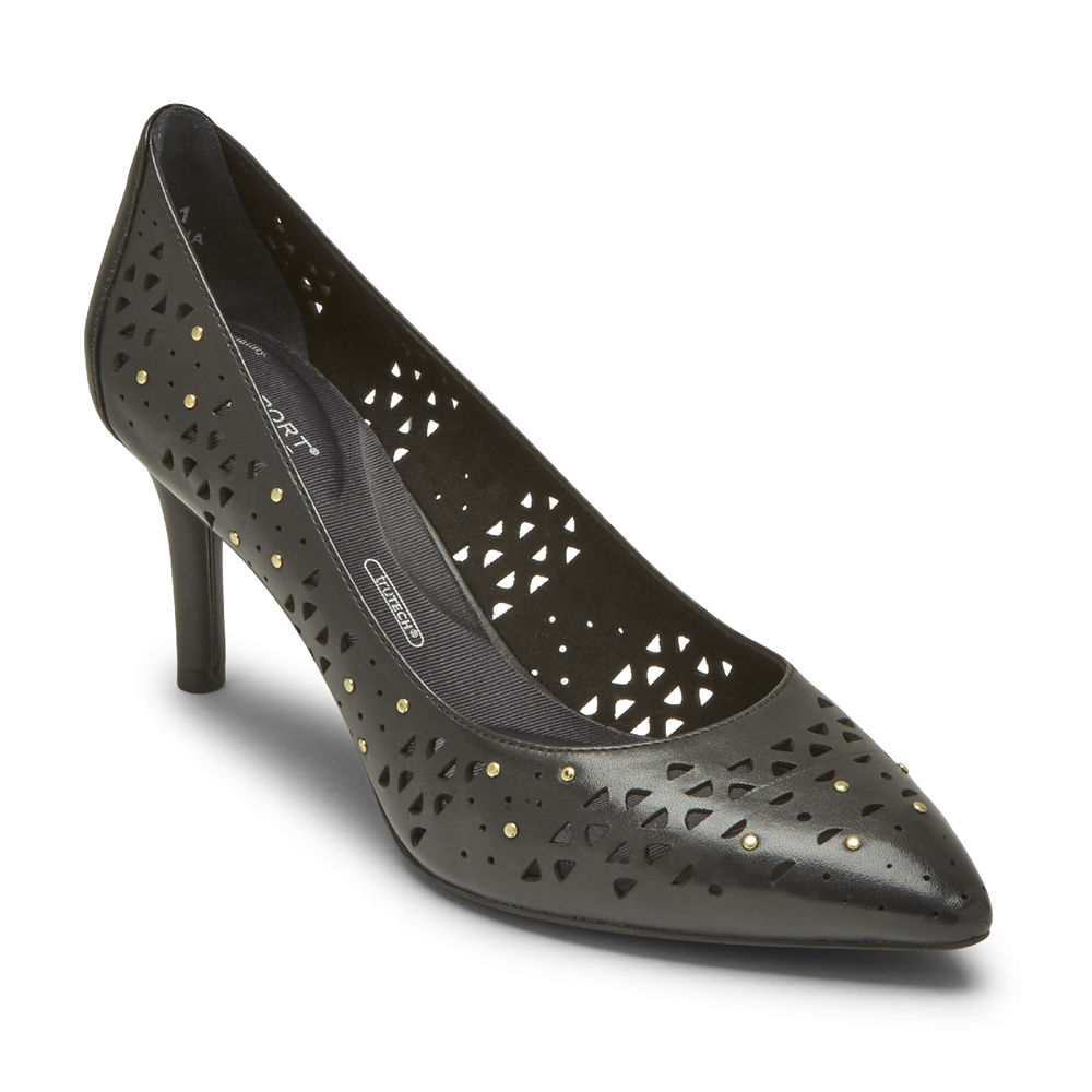 Sapatos De Salto Rockport Mulher Pretas - Total Motion 75Mm Perforated Studded - 67104CZLB